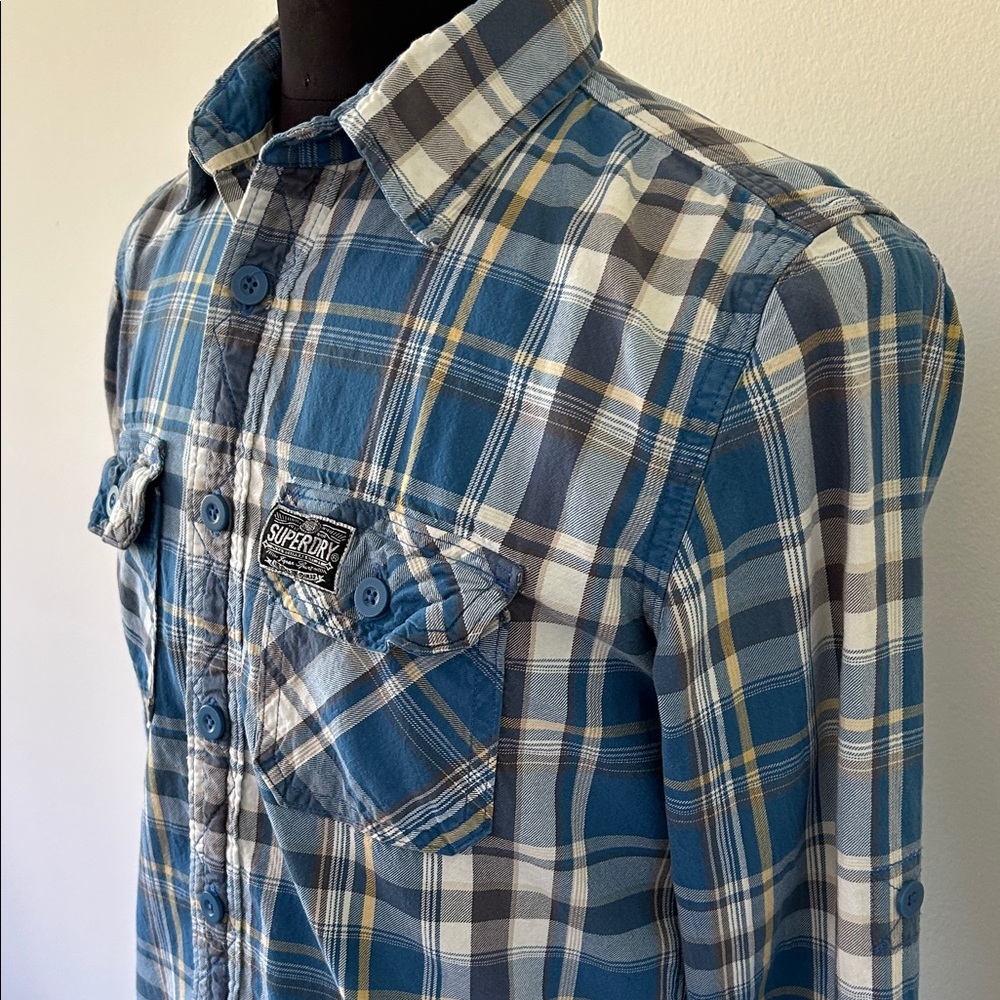 Superdry Blue and White Plaid Casual Shirt - Picture 3 of 12